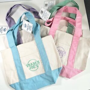 Trader Joe’s Mini Canvas Tote Bag Pastel Colors Lot of 4 - NWT